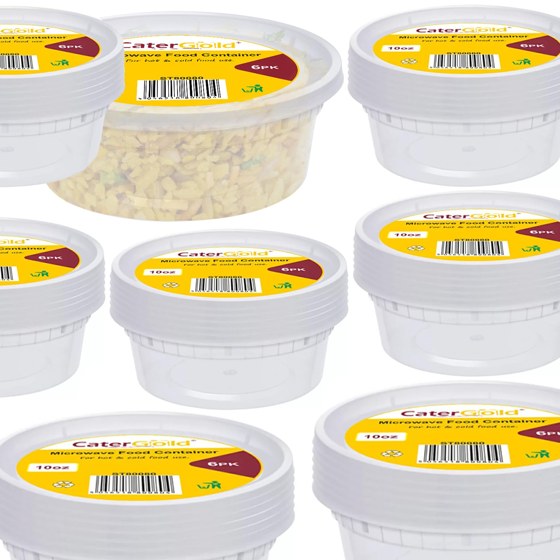 Catergold Reusable Plastic Food Container with Lid, 1 Oz Round, Leakproof, Microwave-Safe, 6 pcs (10 Packs)