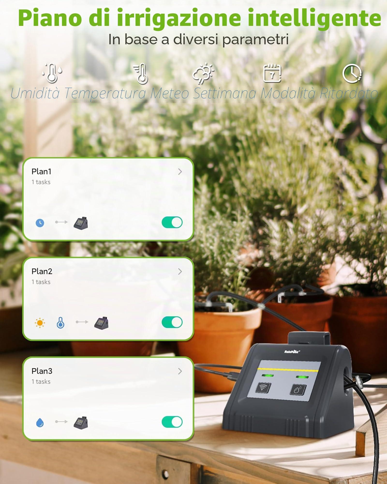 RAINPOINT WiFi Sistema di irrigazione automatica, dispositivo automatico di irrigazione a goccia con pompa, APP telecomando modalità automatica/manuale/smart per balcone, piante in vaso