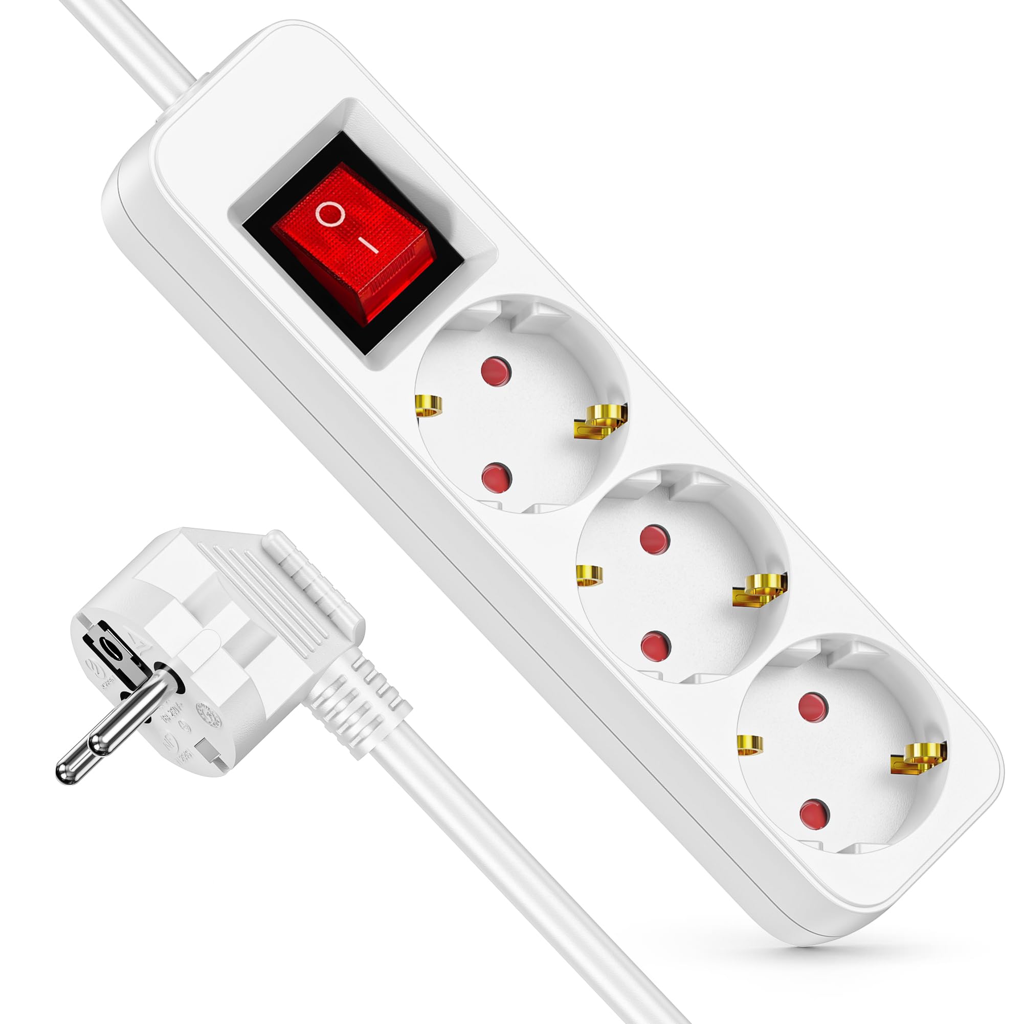 Realmade Steckdosenleiste, Mehrfachsteckdose mit Save Energy-Schalter zum Stromsparen,Kabel 3m, Mehrfachstecker für Home Office