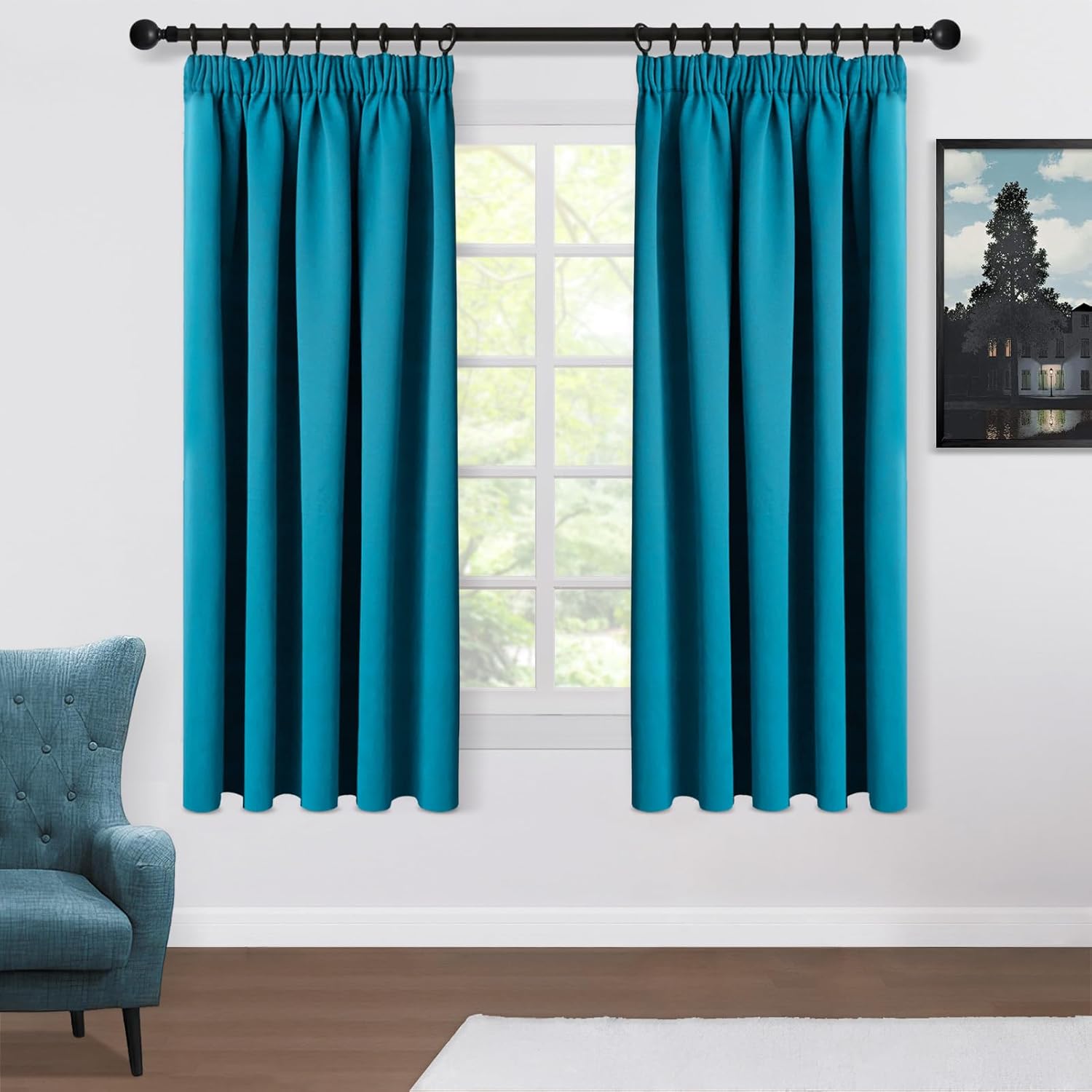 Topfinel Teal Curtains Pencil Pleat Blackout Curtains for Windows