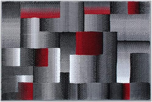 Masada Rugs, Modern Contemporary Mat Area Rug, Red Grey Blac