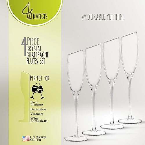 Miniatura 5 de G Francis Juego de copas de champán de cristal, 4 unidades, copas de vino con borde inclinado con tallos para boda y mimosa