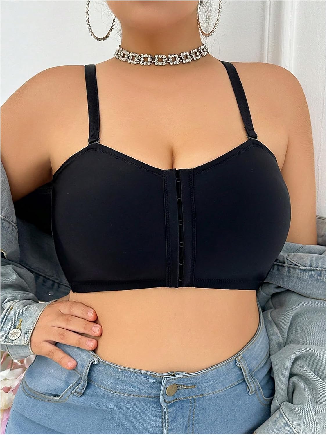 MakeMeChic Women's Plus Size Strapless Bras Front Closure Half Push Up Bra Bandeau Wireless Bralette for Large Bust