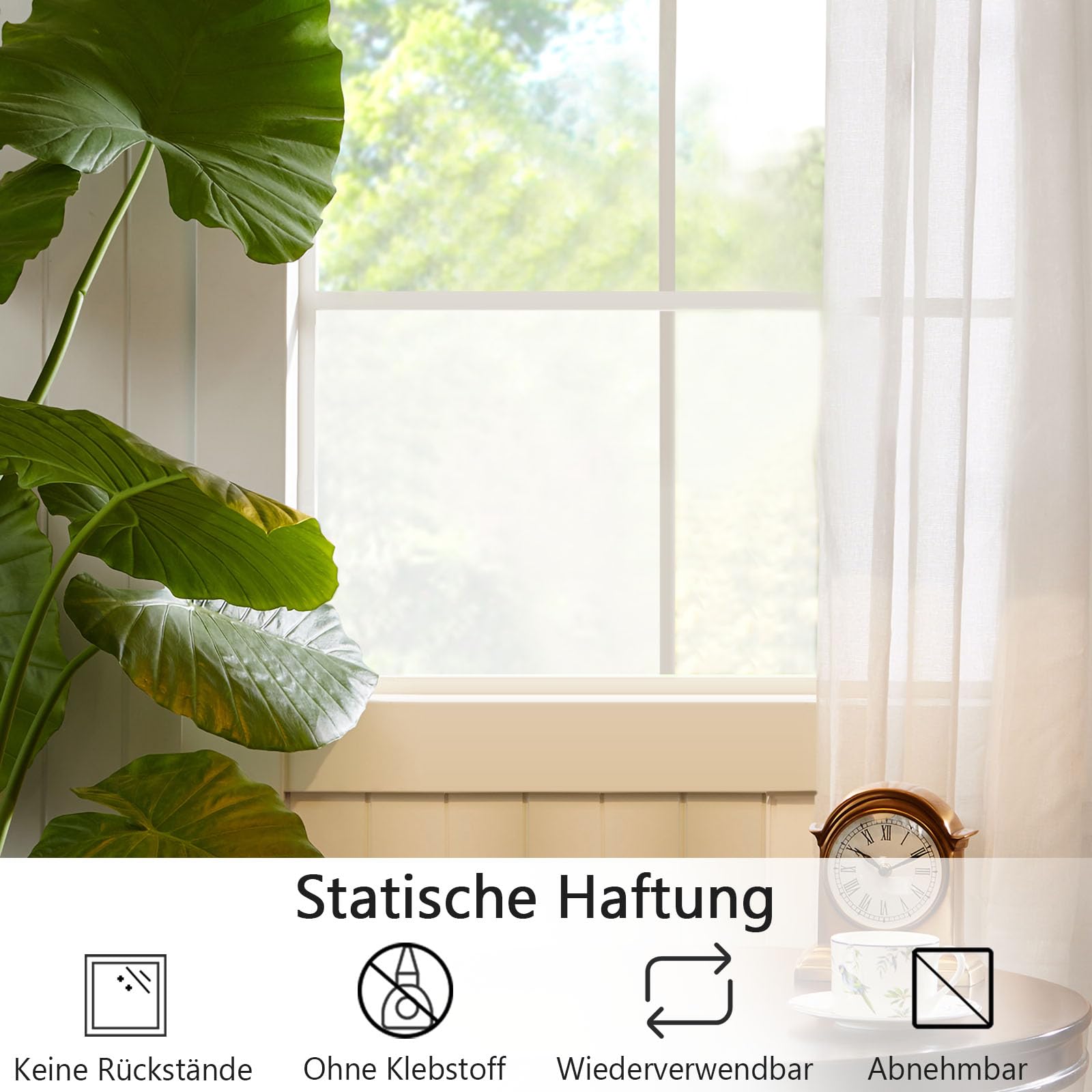 Fensterfolie Blickdicht Milchglasfolie Selbsthaftend Sichtschutzfolie Fenster mit Anti-UV Statische Haftung Privatsphäre Sonnenschutzfolie für Zuhause Büro