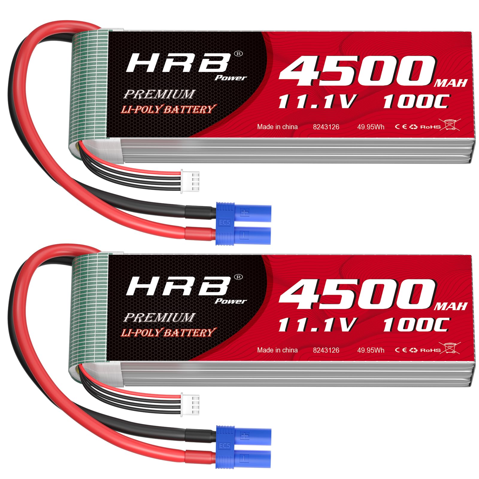 HRB 2PCS 3S 4500mAh Lipo Battery EC5 100C 11.1V RC Lipo Battery Compatible with RC Car RC Plane RC Truck RC Boat