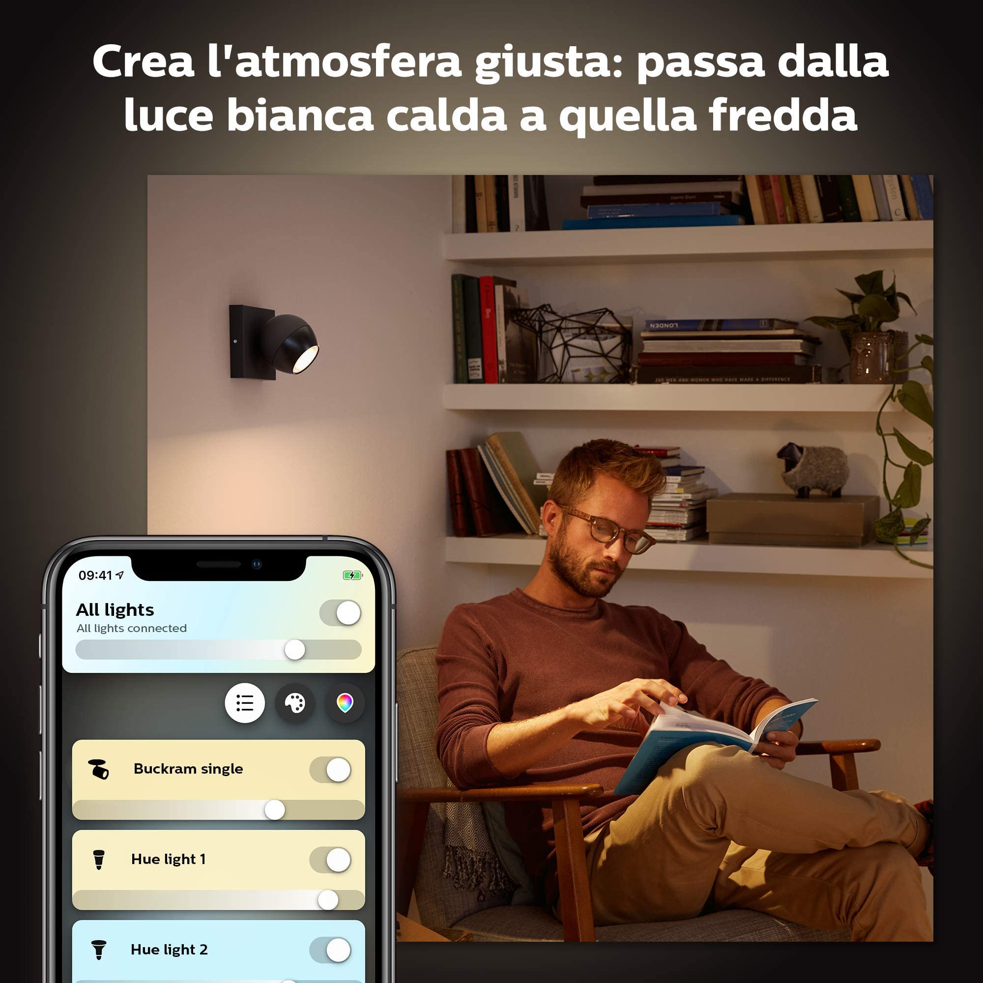 Philips Hue White Ambiance Buckram Faretto LED Smart, Bluetooth, Lampadina Inclusa, 5W, Nero