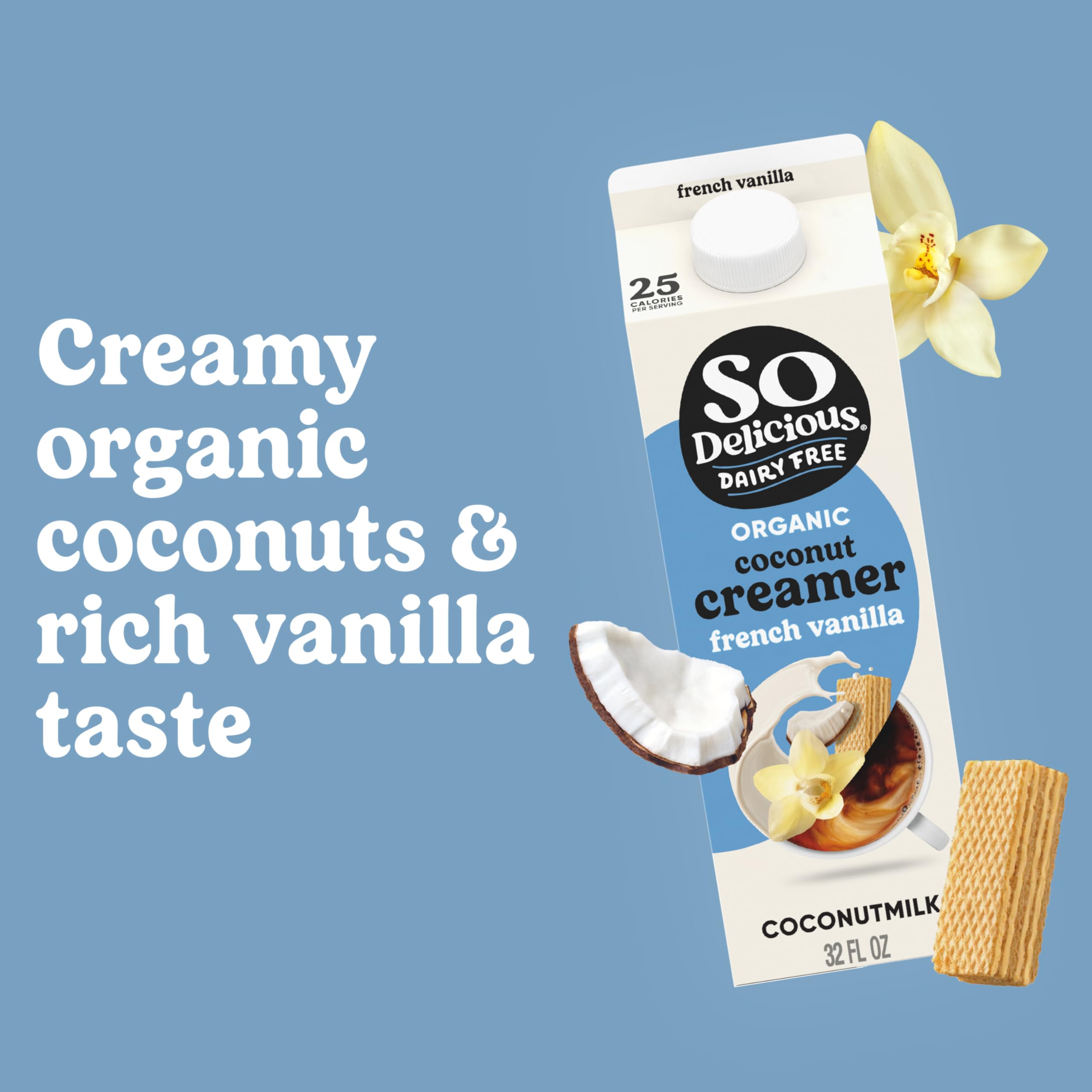 So Delicious Dairy Free Coconut Milk Creamer French Vanilla Vegan Organic Non-GMO Creamy Plant Based Coffee Creamer 32 — view 5