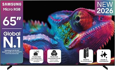 Samsung Smart TV 65" MRE65R85HATXZT Micro RGB 4K Vision Glare Free, HDR10+, Motion Xcelerator 144Hz, Dolby Atmos, Super Picture Enhancer, Vision AI, Alexa Built-in, PACCHETTO INTRATTENIMENTO, 2026