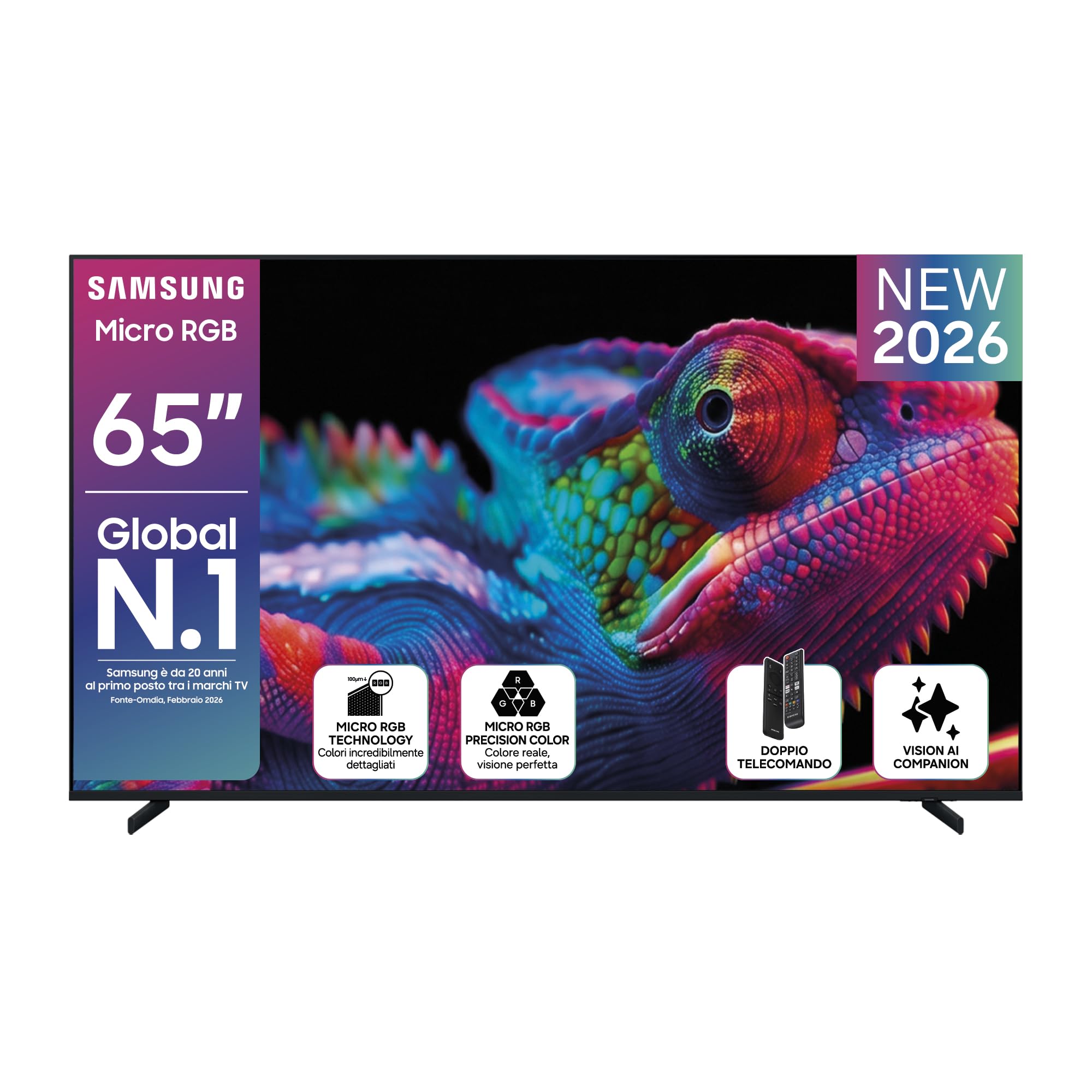 Samsung Smart TV 65" MRE65R85HATXZT Micro RGB 4K Vision Glare Free, HDR10+, Motion Xcelerator 144Hz, Dolby Atmos, Super Picture Enhancer, Vision AI, Alexa Built-in, PACCHETTO INTRATTENIMENTO, 2026