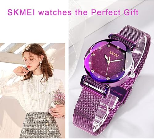 Miniatura 5 de SKMEI Lady Watches for Women Waterproof Casual Fashion Dress Japanese Quartz Movement Luminous Mesh Stainless Steel Wristwatch Gifts Rose Gold Black