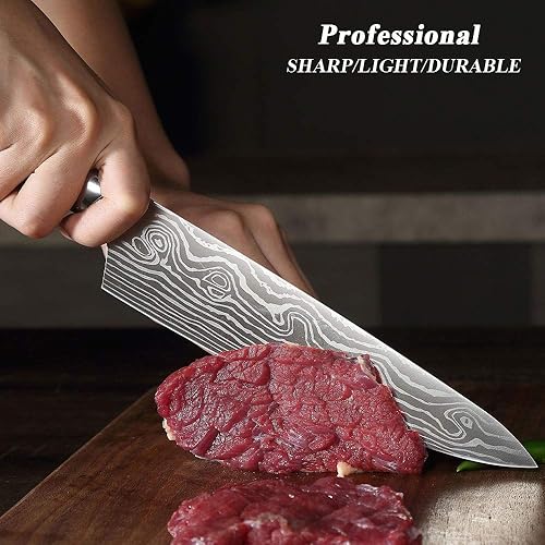 Miniatura 2 de OWUYUXI Cuchillo de chef profesional de 8 pulgadas, cuchillo de cocina japonés AUS-10V de acero inoxidable con acabado de martillo, cuchillo de chef