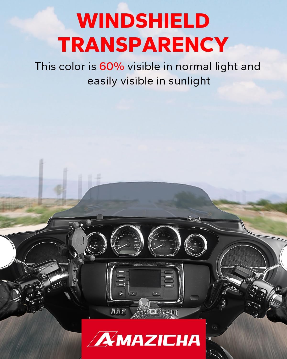 Amazicha 7" Smoke Wave Windshield Windscreen Compatible for 2014-2023 Harley Davidson Touring Street Glide/Electra Glide/Ultra Limited/Tri Glide FLHT FLHX FLHXS FLHTK (Tint)