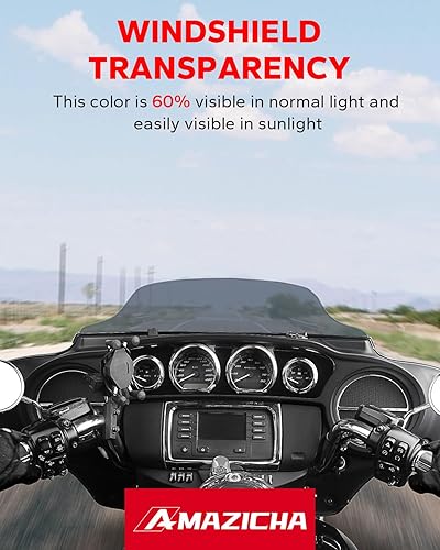 Miniatura 36 de Amazicha Parabrisas ondulado negro de 7 pulgadas compatible con Harley Davidson Touring Street Glide/Electra Glide/Ultra Limited/Tri Glide FLHT FLHX
