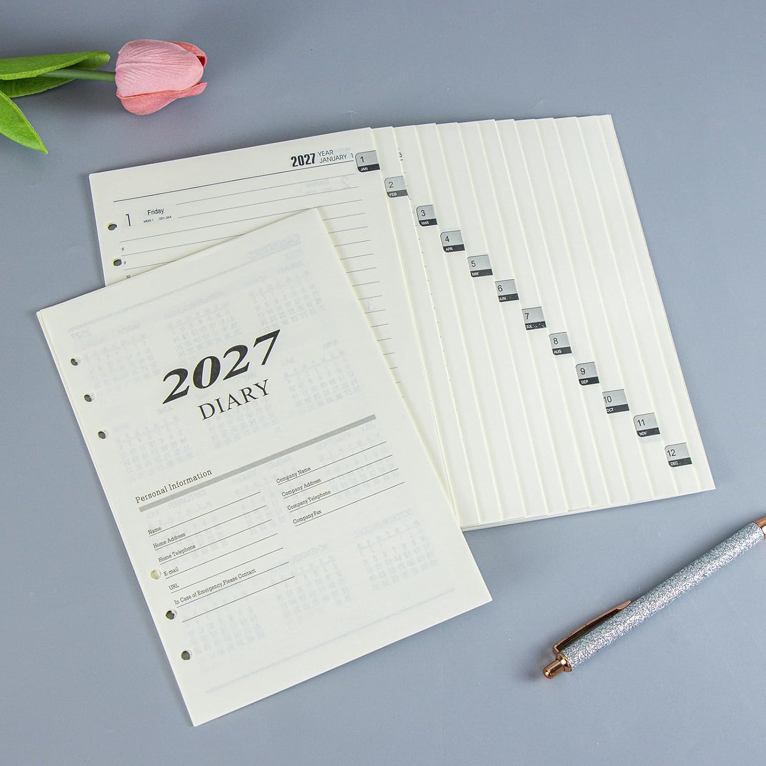 2027 6 Hole Planner Refills A5 Calendar Refill 6 Ring Binder Inserts Pages Loose Leaf Dated Daily Lined Paper for Journal Notebook Organizer image 2