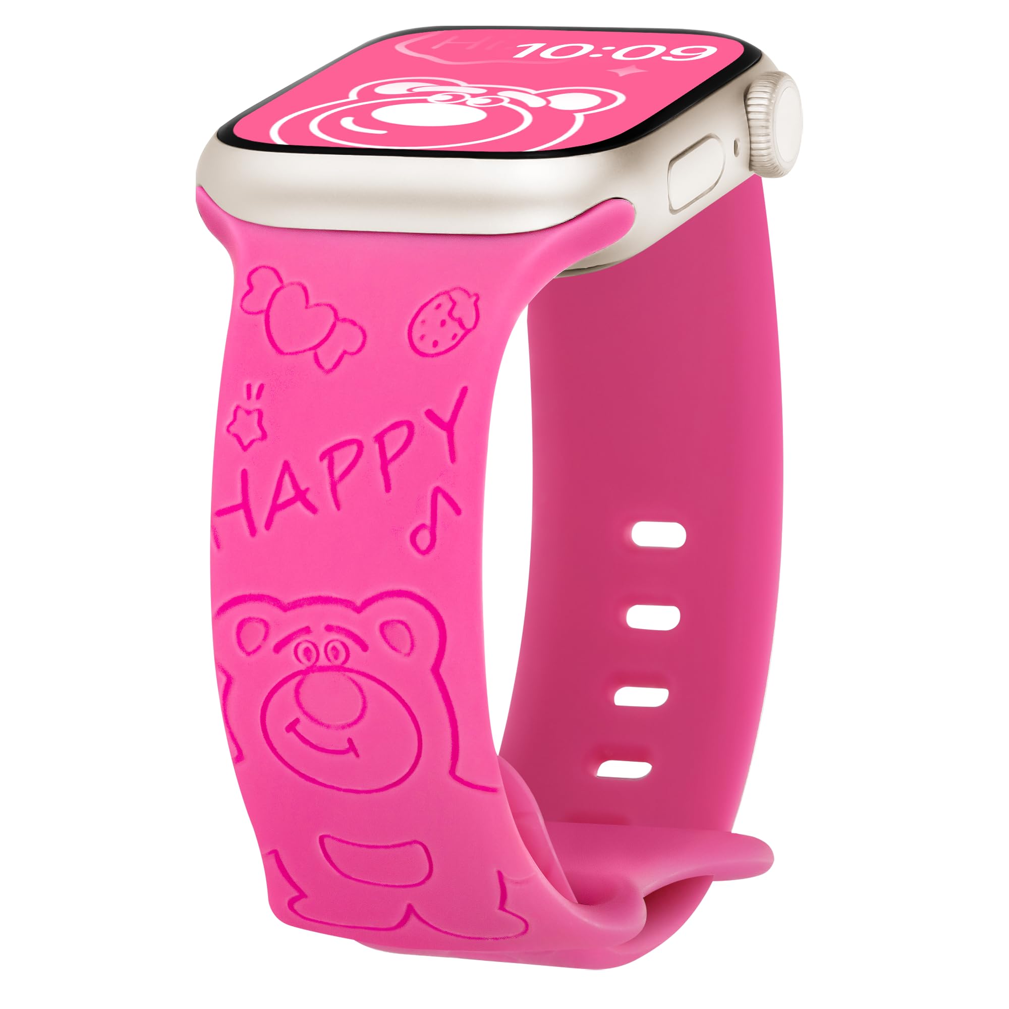 Aniaboho Compatible with Dressy Silicone Designer Apple Watch Bands for Women Men 44mm 45mm 49mm 42mm 46mm,Anime iWatch Bands for Apple Watch SE Series 10 9 8 7 6 5 4 3 2 Ultra 2 1 Sport Band(Strawberry Bear)