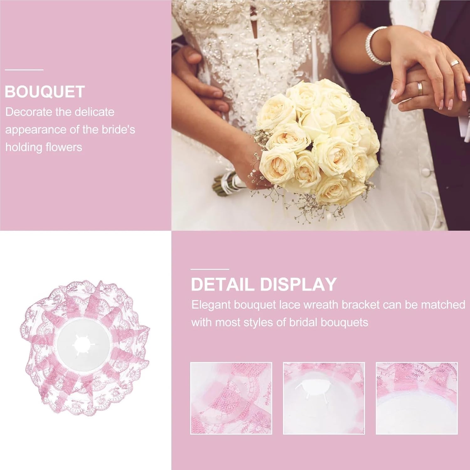 Bridal Bouquet Holder Collar Lace Floral Support 20 Pcs Elegant Lace Bouquet Collar Holders for Wedding Bridal Flower Arrangements Lightweight Easy Carry Decor(White)