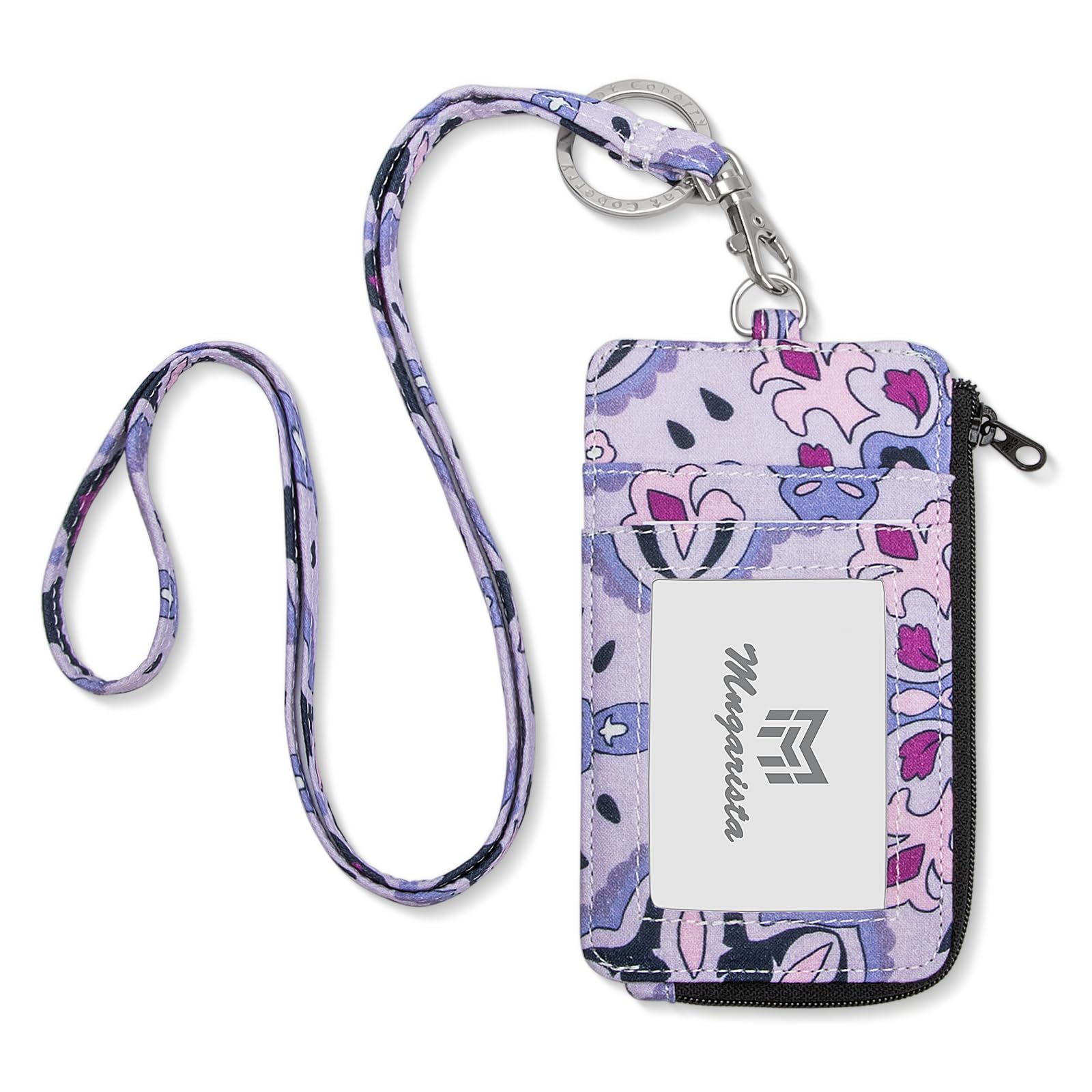 MNGARISTAFashion Badge Holder with Zipper,Cute ID Badge Card Holder Wallet with Lanyard Strap for Offices ID, School ID, Driver Licence, Erato