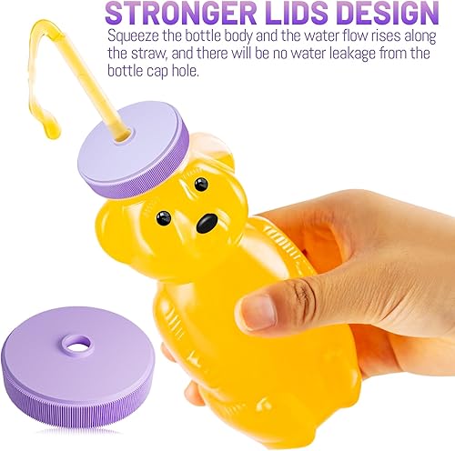 Miniatura 4 de 8 vasos con pajita de oso de miel, vasos de paja para bebé con 16 popotes flexibles y 2 cepillos, suministros especiales de 8 onzas para