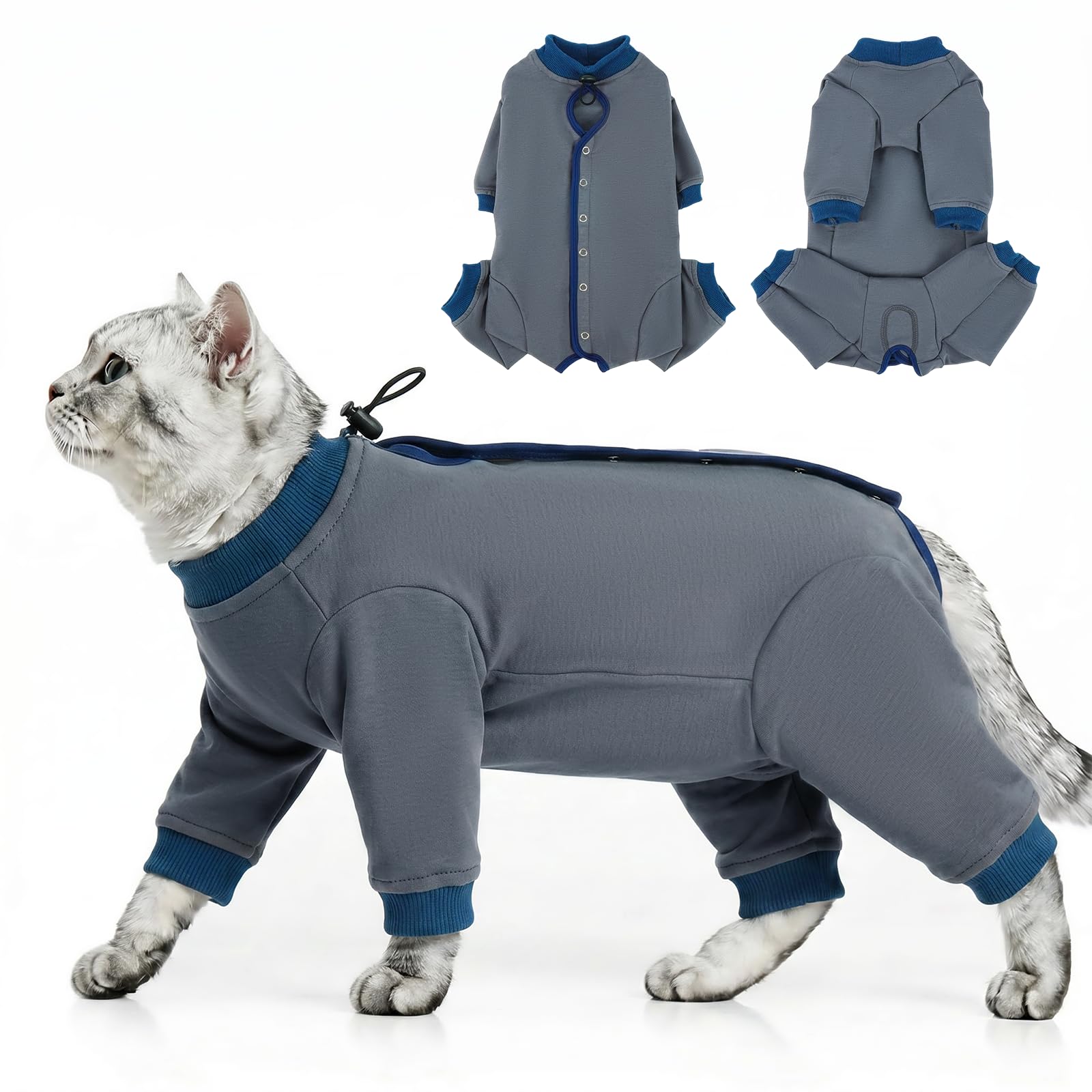 Cat Overgrooming Suit, Cotton Suit Post Surgery Cat Coat To Prevent Biting Recovery Suit With Long Sleeves To Cover Legs For Leg Surgery, Prevents Pet From Scratching Or Licking Stitches(Grey, XL)