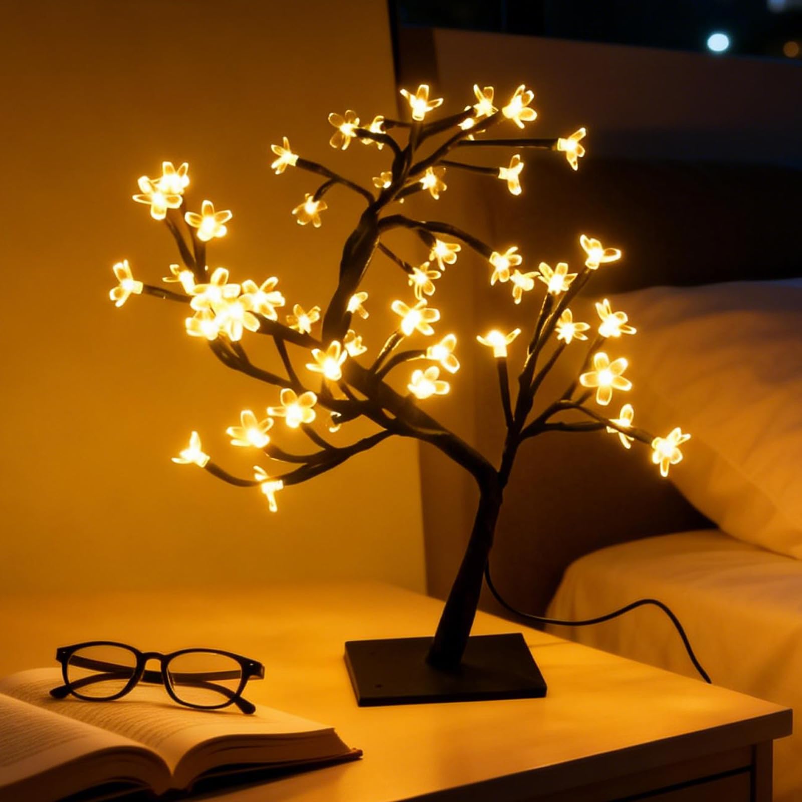 LED Baum Lichter - 48 Leds Kirschblütenbaum-Beleuchtung, USB mit Schalter, Verstellbare Äste Lampe, Beleuchteter Lichterkette für Party, Hochzeit, Schlafzimmer,Wohnzimmer,Esszimmer,Hotel, Innen Deko