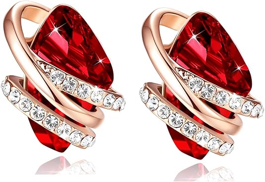 40th Wedding Anniversary Gift 13 Leafael Wish Stone Stud Earrings with Birthstone Crystals, 18K Rose Gold Plated or Silver-tone