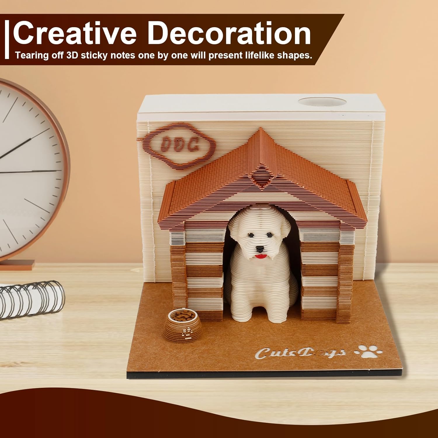 3D Memo Pad Artsy Pads, Puppy Home 3D Paper Art Notepad, Exquisite Creative Non-Stick Sticky Notes Tear-Away Post Notes, 3D Paper Card Craft DIY Paper Carving Art Desk Decoration House Sculpture Gift