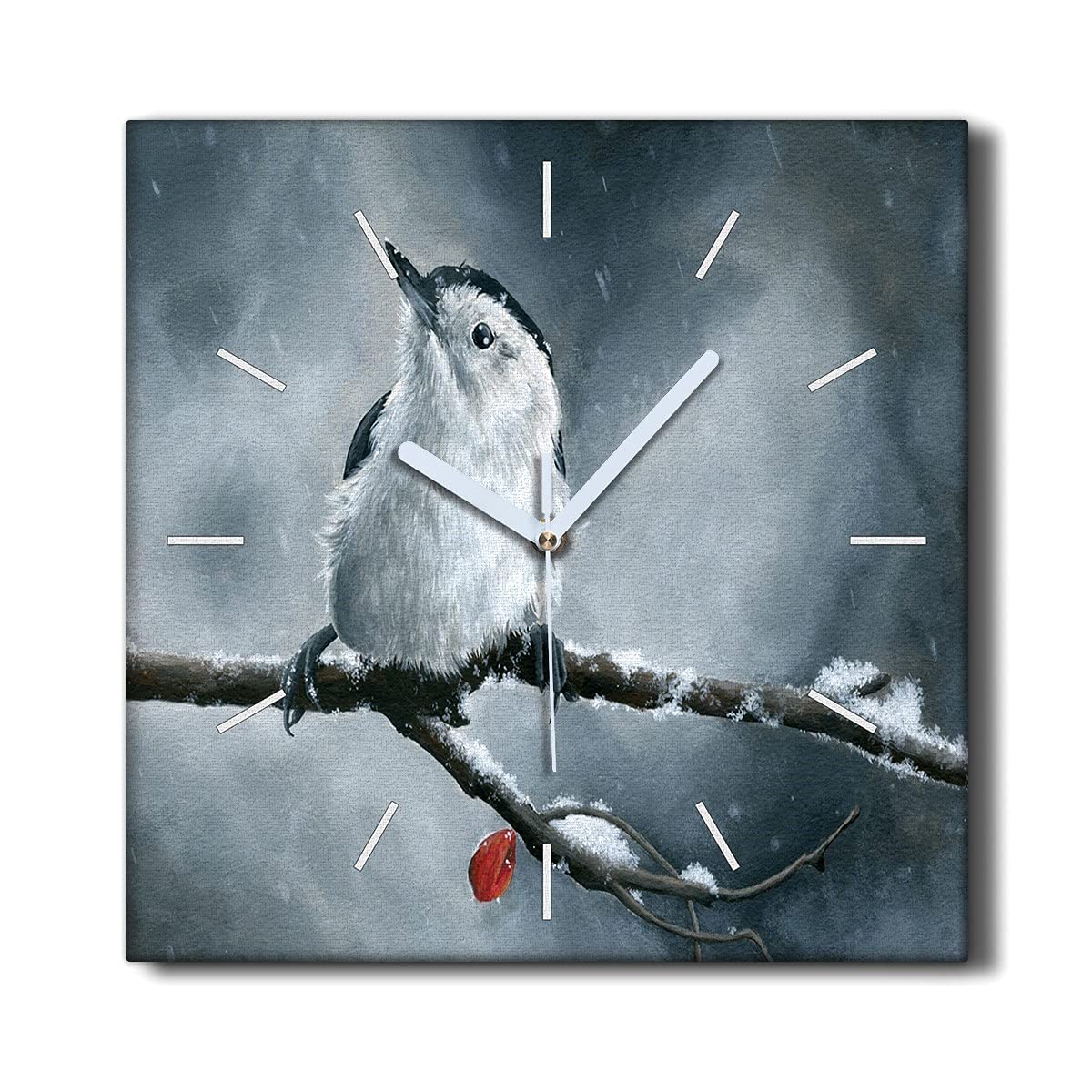 Horloge sans tic-tac sur toile imprimée motif animalier d'hiver format carré