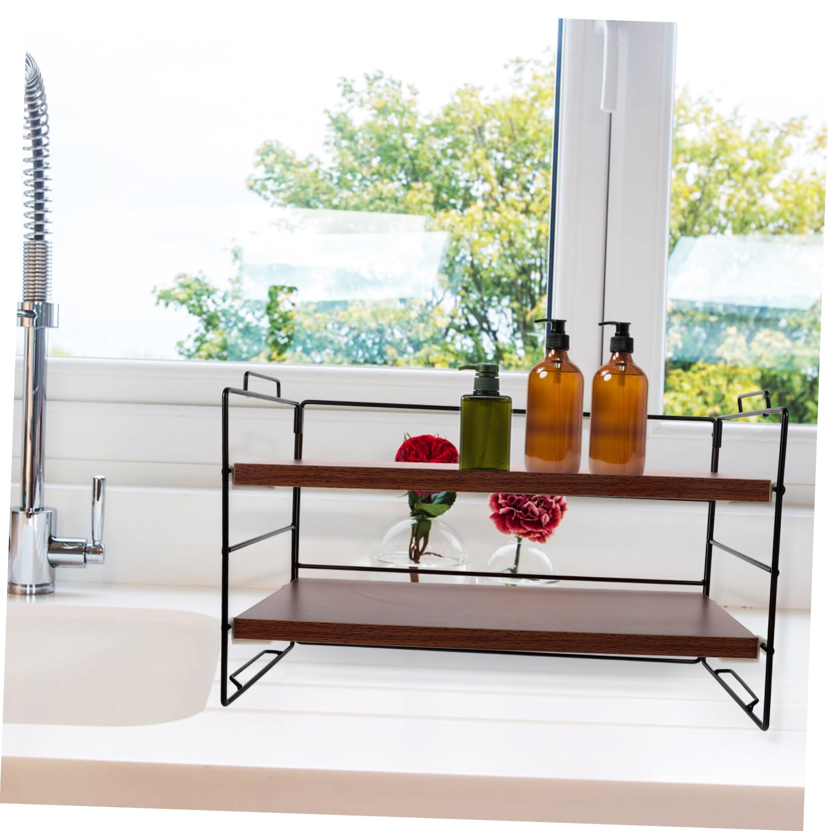 2-stöckiger Make Up Organizer aus Eisen und Holz mit Großer Kapazität zur Aufbewahrung von Kosmetik Schminktisch und Badezimmer