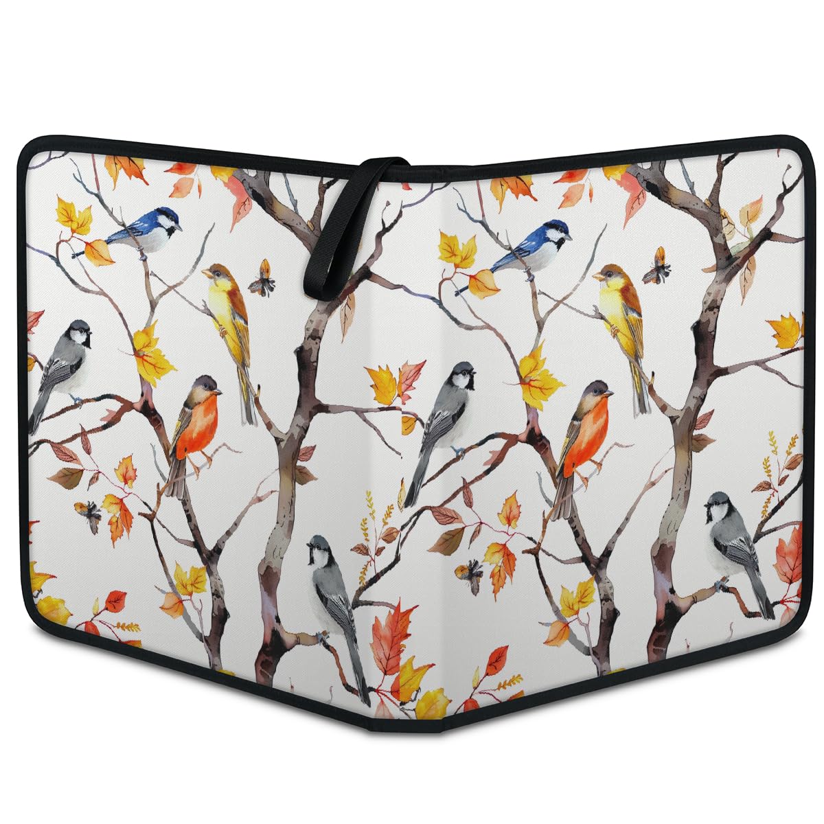 Raccoglitore per carte collezionabili con 4 tasche autunnali con albero di uccellino, raccoglitore per carte con stampa ad acquerello, con maniche rimovibili, impermeabile, con cerniera, 50 pagine