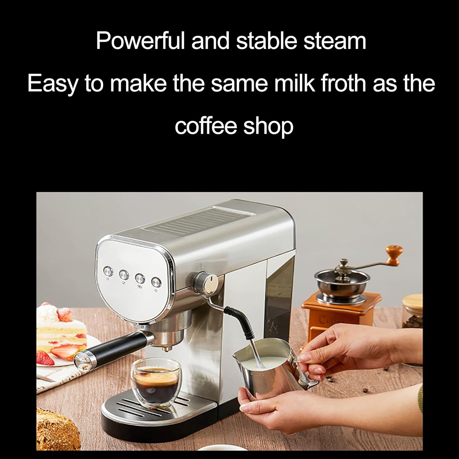 Small Semi-Automatic Coffee Machine for Home Use, with Milk Froth Steam Wand, 20 Bar High Pressure Extraction, Cappuccino Machines for Home, Small Espresso Maker, Espresso Machine