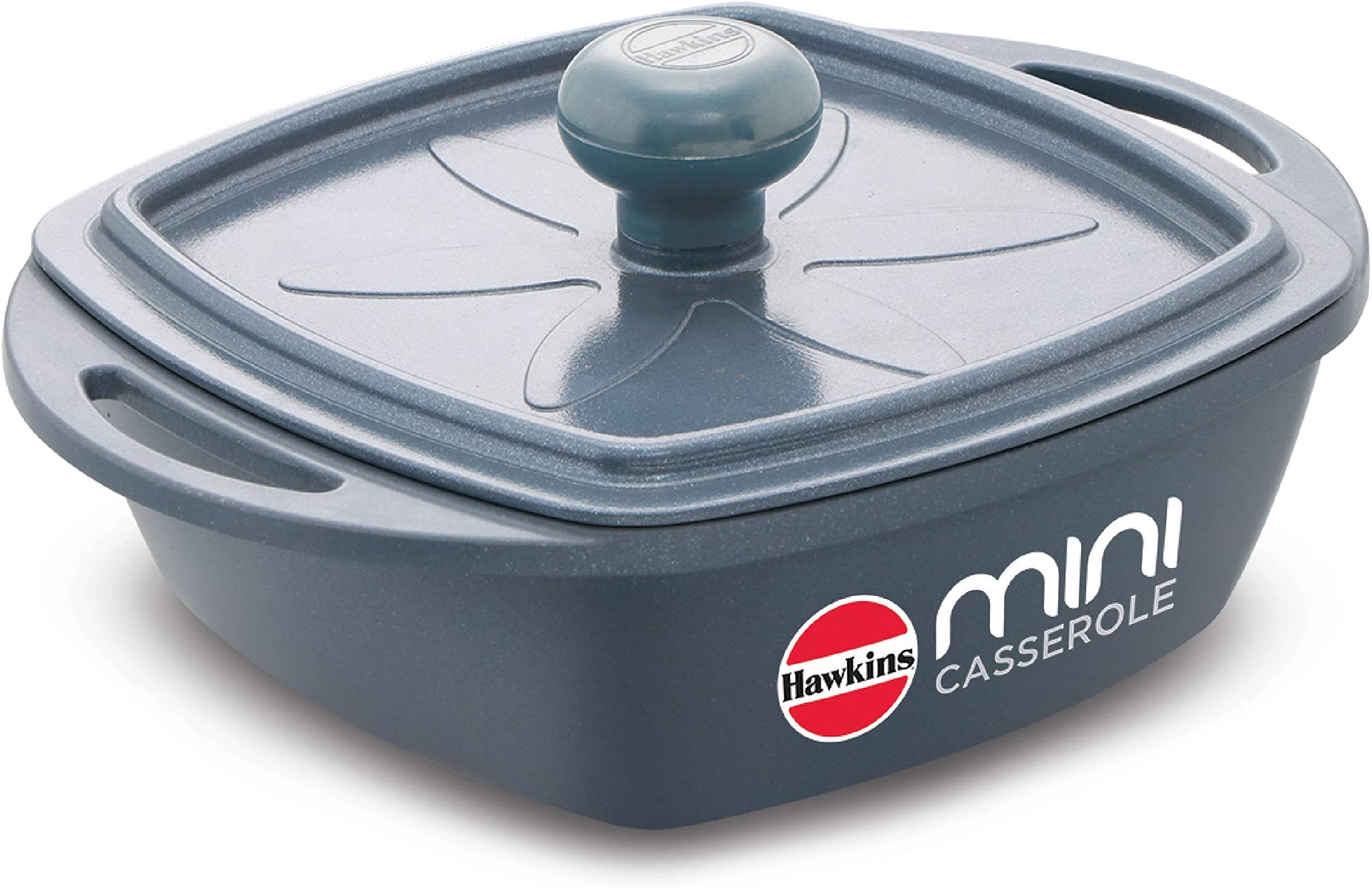 Hawkins Aluminium 0.75 liter Mini Casserole With Lid, Square Series Die-Cast Pan For Cooking, Reheating, Serving And Storing, Grey (Mcsg75)