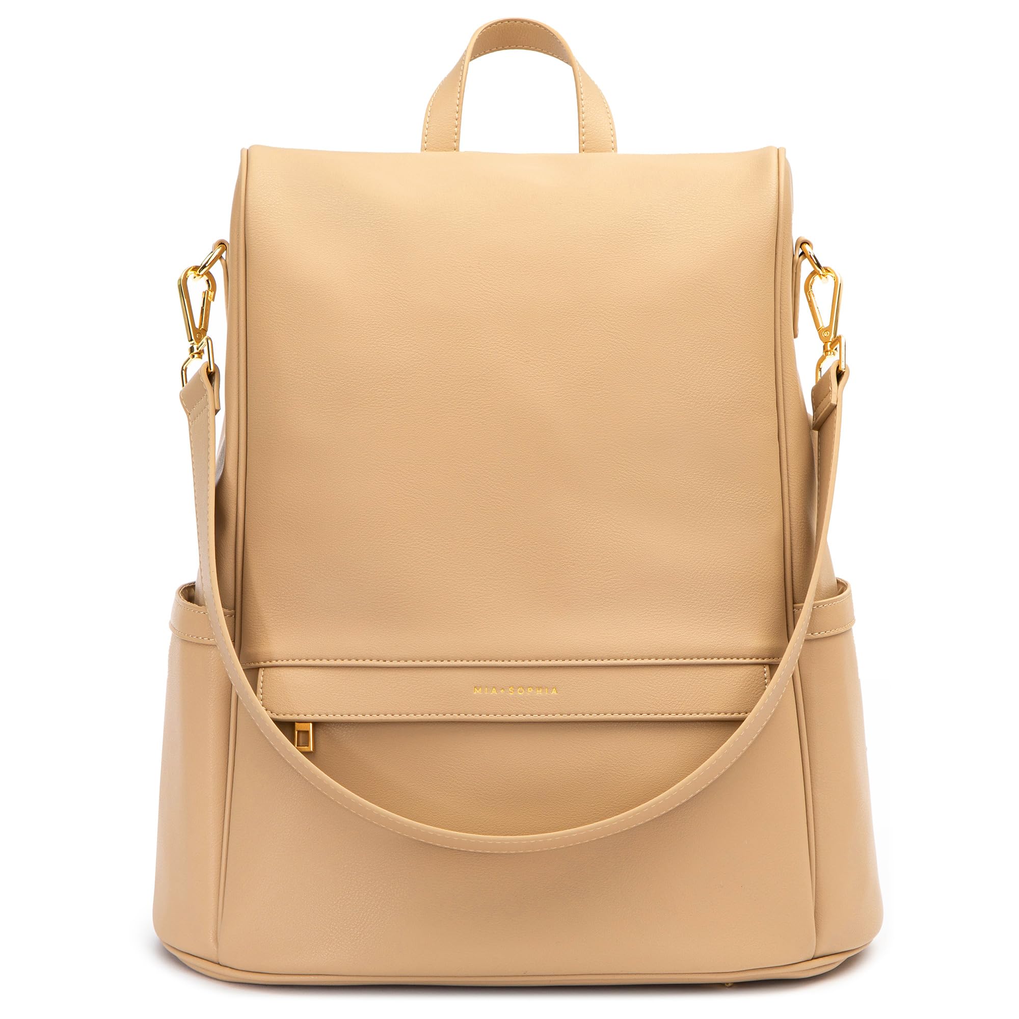 MIA + SOPHIA Leather Diaper Bag Backpack with USB Charging port, Changing Pad, Stroller Straps, and Bottle Holder (Brown Mia)