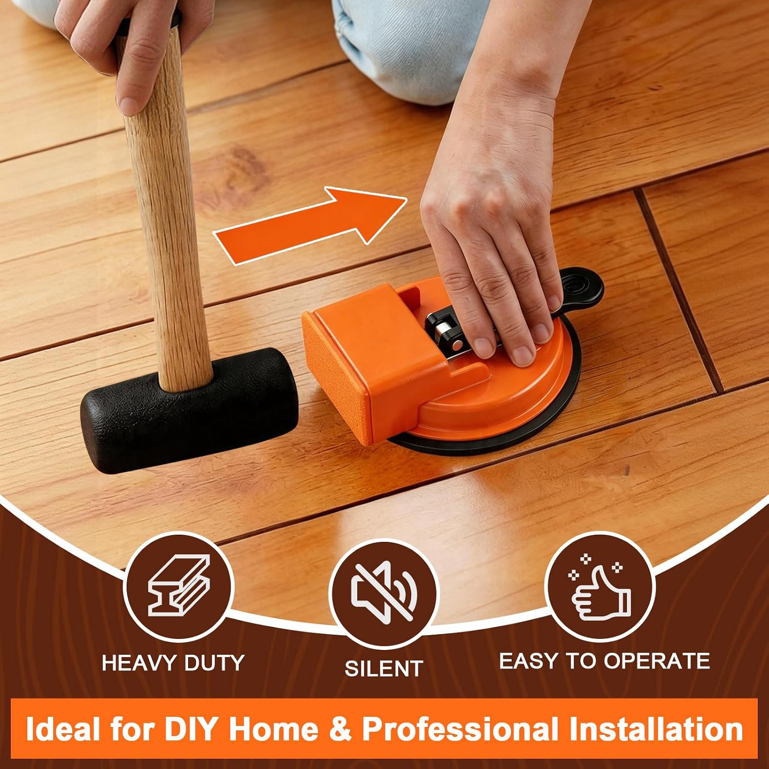 Floor Gap Fixer Tool, Heavy Duty Floor Suction Cup with 5 Non-Slip Pads, Carbon Steel Construction for Vinyl Plank, Laminate & Wood Flooring