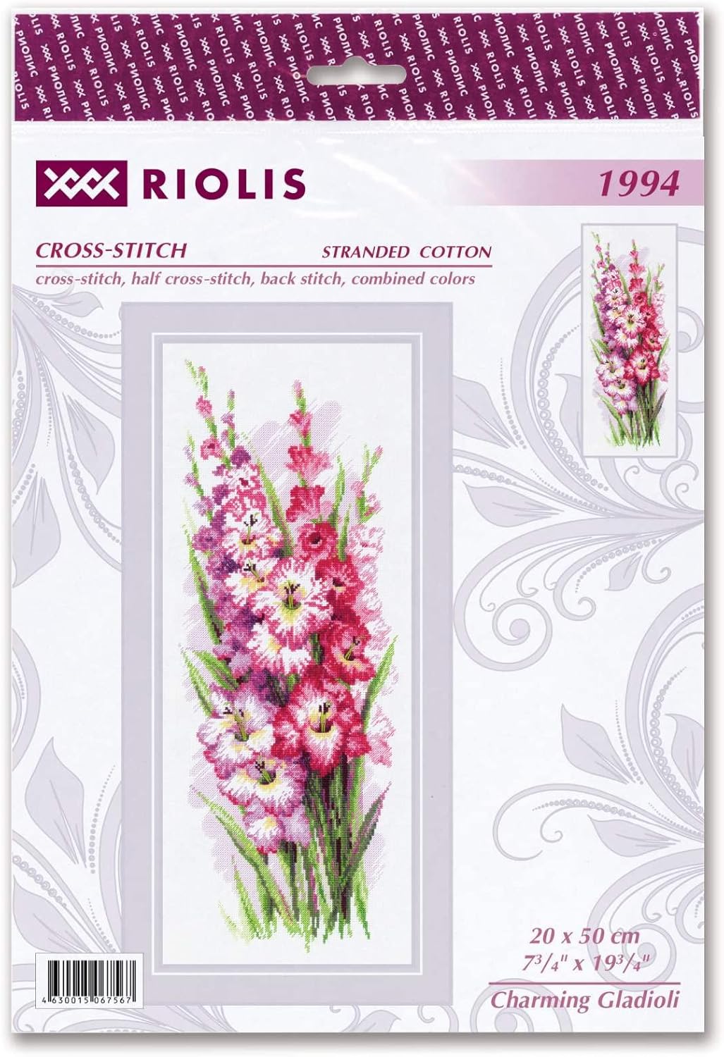 RIOLIS - Charming Gladioli 1994, Floral Cross Stitch Kits 7.75"X19.75", Cross Stitch Kits for Beginners & Advanced, Crossstitching Kits Adult, Counted Stitching Kits, Flowers Embroidery Kit
