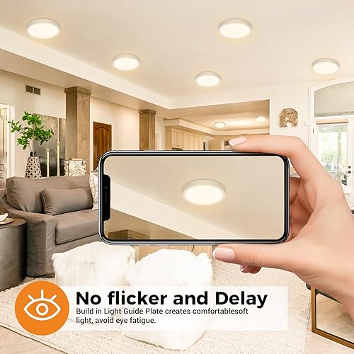 Miniatura 5 de Paquete de 4 lámparas de techo LED de montaje empotrado, color blanco, 10.2 pulgadas, 24 vatios, regulable y 3000K-4500K-6000K, lámpara de techo de