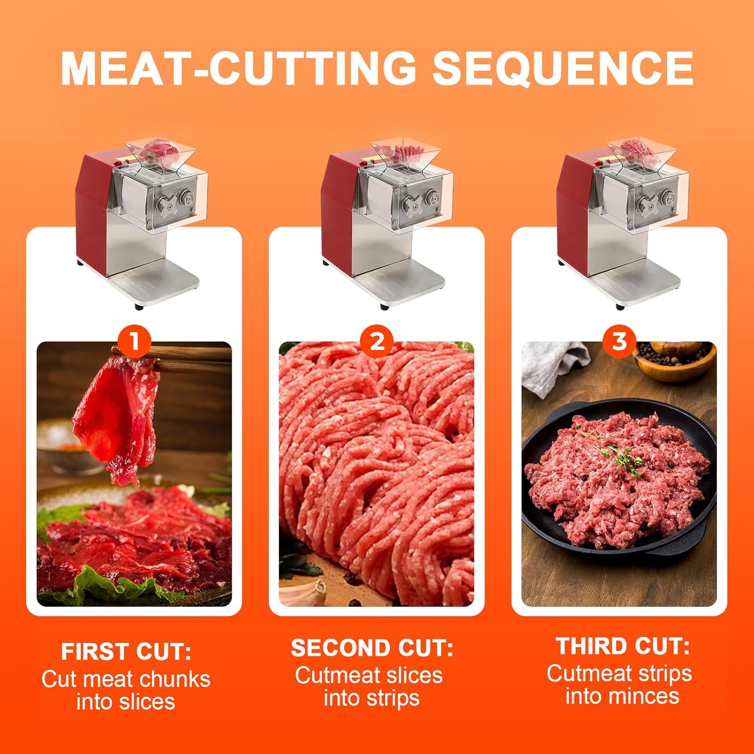 1100W Meat Cutter Machine，Commercial Meat Slicer Cutting Machine with Large Inlet 3.5mm Stainless Steel Meat Slicer Shredder for Cutting Boneless Meat Chicken Lamb Beef, Vertical Operation