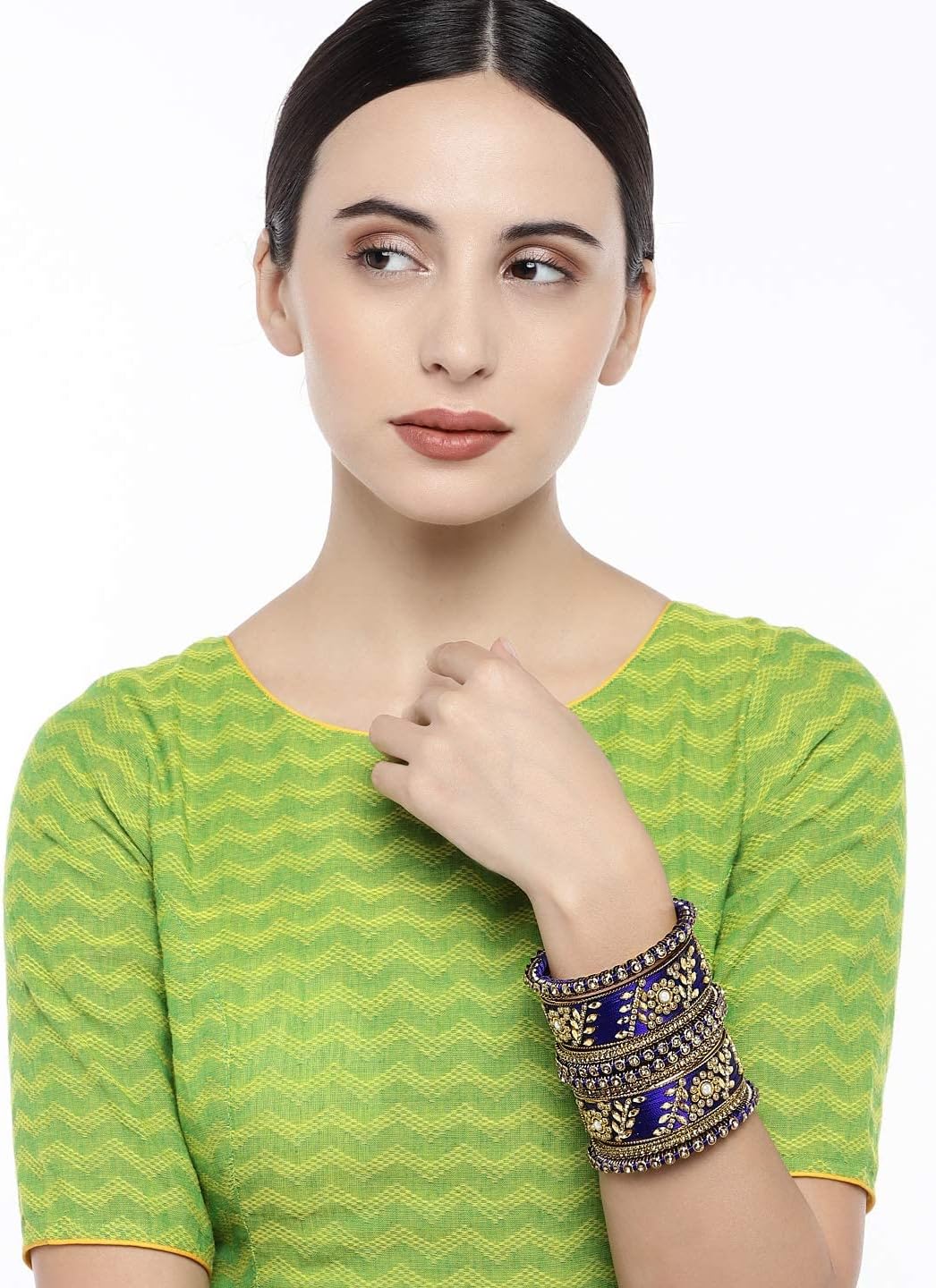 Aheli Traditional Wedding Designer Silk Thread Faux Stone Studded Bridal Bangle Set Chuda Indian Ethnic Bollywood Fashion Jewelry Gift for Women Blue