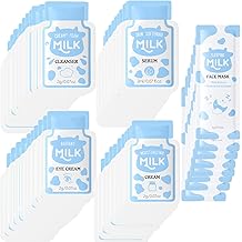 Travel Skincare Set, 50 Pcs Mini Travel Size, Outdoor Travel Kit Includes Facial Cleanser, Toner, Eye Cream, Face Cream, Mask, Skin Care Set for Teens Men Women (Milk 50mini)