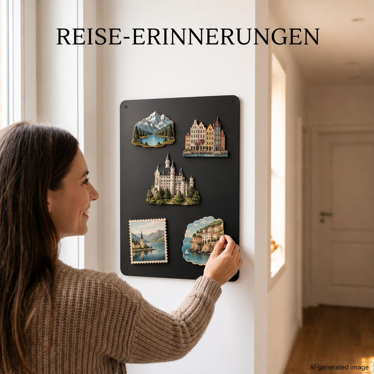Schmale Magnettafel Schwarz 30x42cm: Platzsparend Matt Magnetwand Schmal für Souvenir Magnete für Kleine Räume & Reiseliebhaber