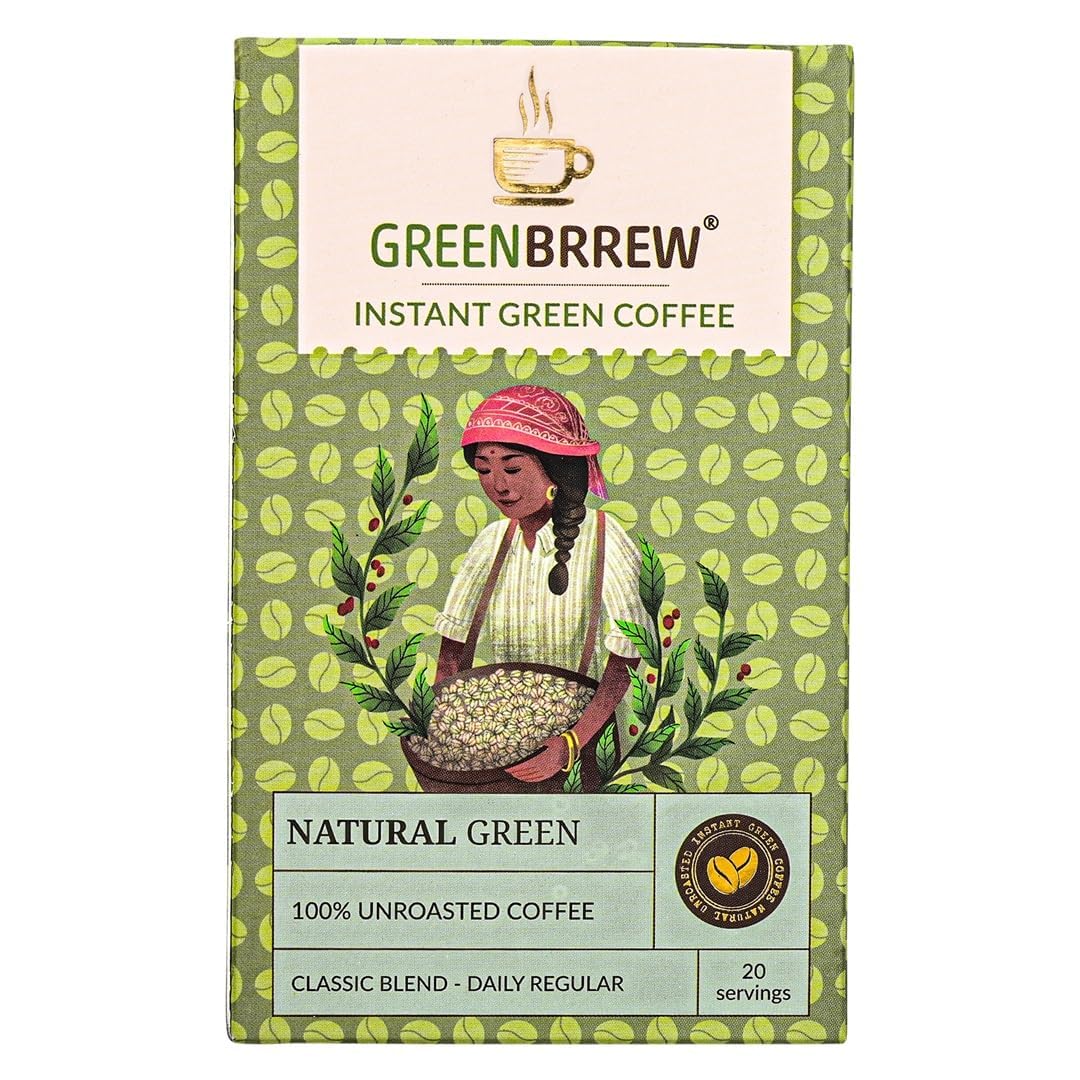 Greenbrrew Instant Green Coffee for Weight Management, Natural, 60g (20 Sachets) - Easy to Use
