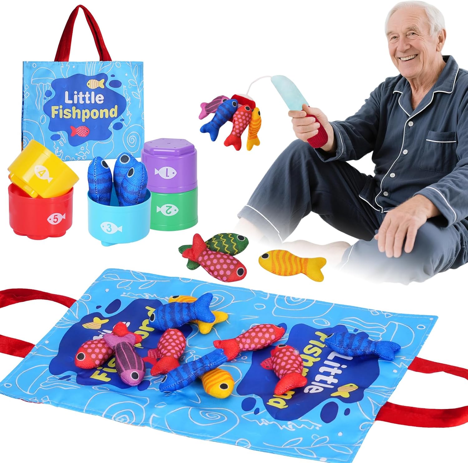 Fabric Fishing Game for Seniors with Dementia – Alzheimer’s Activities & Memory Games, Fine Motor Cognitive Exercises for Elderly, Engaging Dementia Products for Seniors
