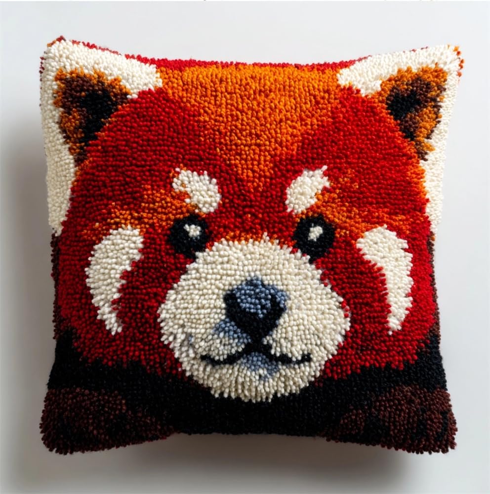 kitphoenix Pillow Latch Hook Kit Red Panda Pattern Pattern Rug Canvas Knit Cushion Embroidery 17"X17" (43X43 Cm) Carpet Crocheting