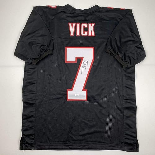 Camiseta de fútbol americano negra retro de Atlanta de Michael Mike Vick con autógrafofirmada JSA COA