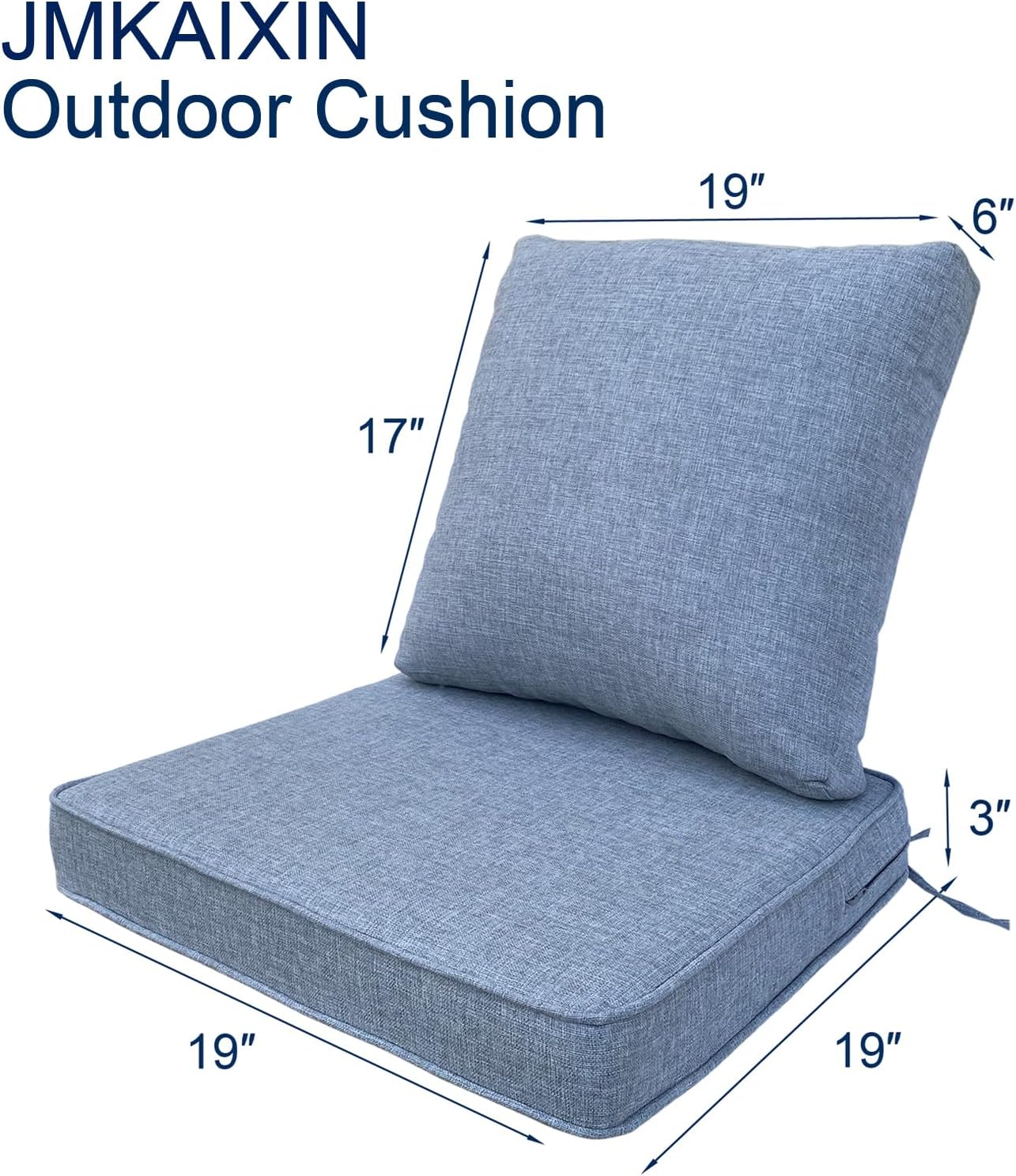 outdoor seat/back deep chair cushion set for patio furniture - lounge chair cushions with ties - waterproof patio chair cushions 19x19 dark grey 19"×19"
