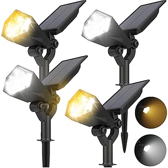 JACKYLED Solar Spot Lights Outdoor, 26 LEDs Solar Lights for Outside with 4 Modes Auto On/Off, Waterproof Solar Landscape Spotlights 3000K/6000K for Yard Garden Decorative, Driveway, Walkway, 4 Pack