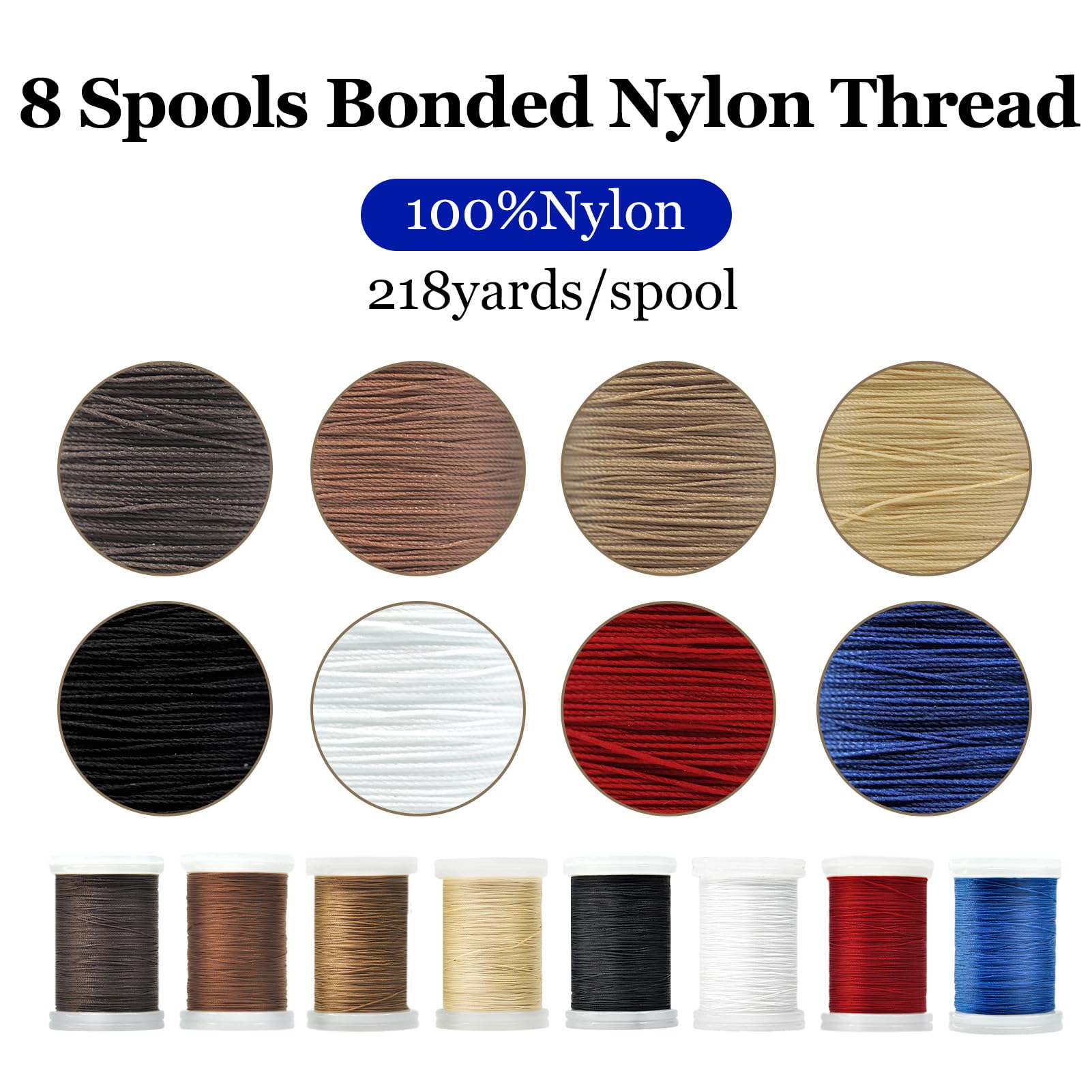 BulingBuling Heavy Duty Upholstery Thread Kit - 8 Spools Bonded Nylon, 218 Yards/Spool for Sewing Machines, Leather & Denim Repair, DIY Crafts (8 Vibrant Colors)