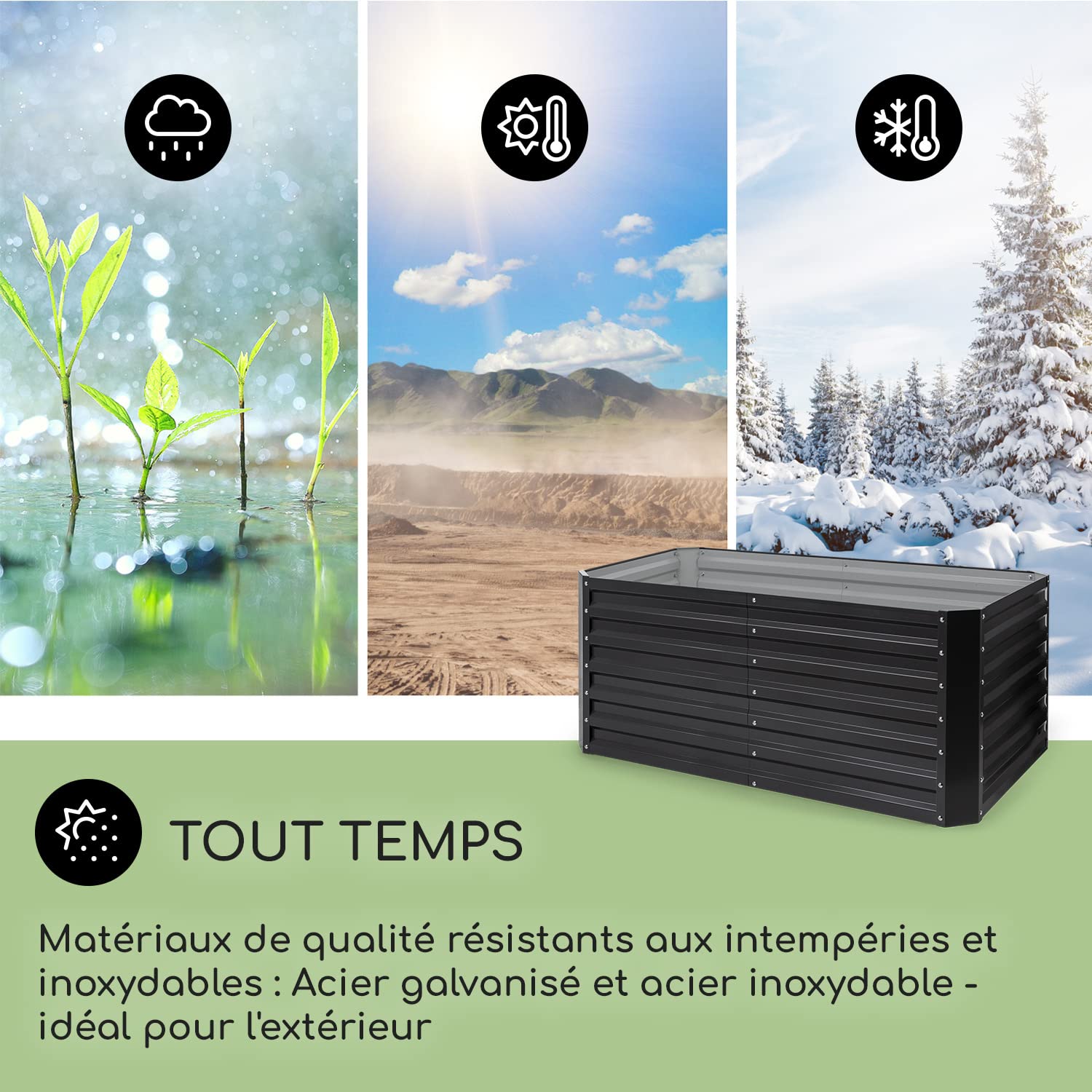 blumfeldt Jardiniere sur Pieds, Espace Potager Jardinage Extérieur, Surélevé en Hauteur, pour Balcon, Bac Potager en Acier, 432L, 1,2 m