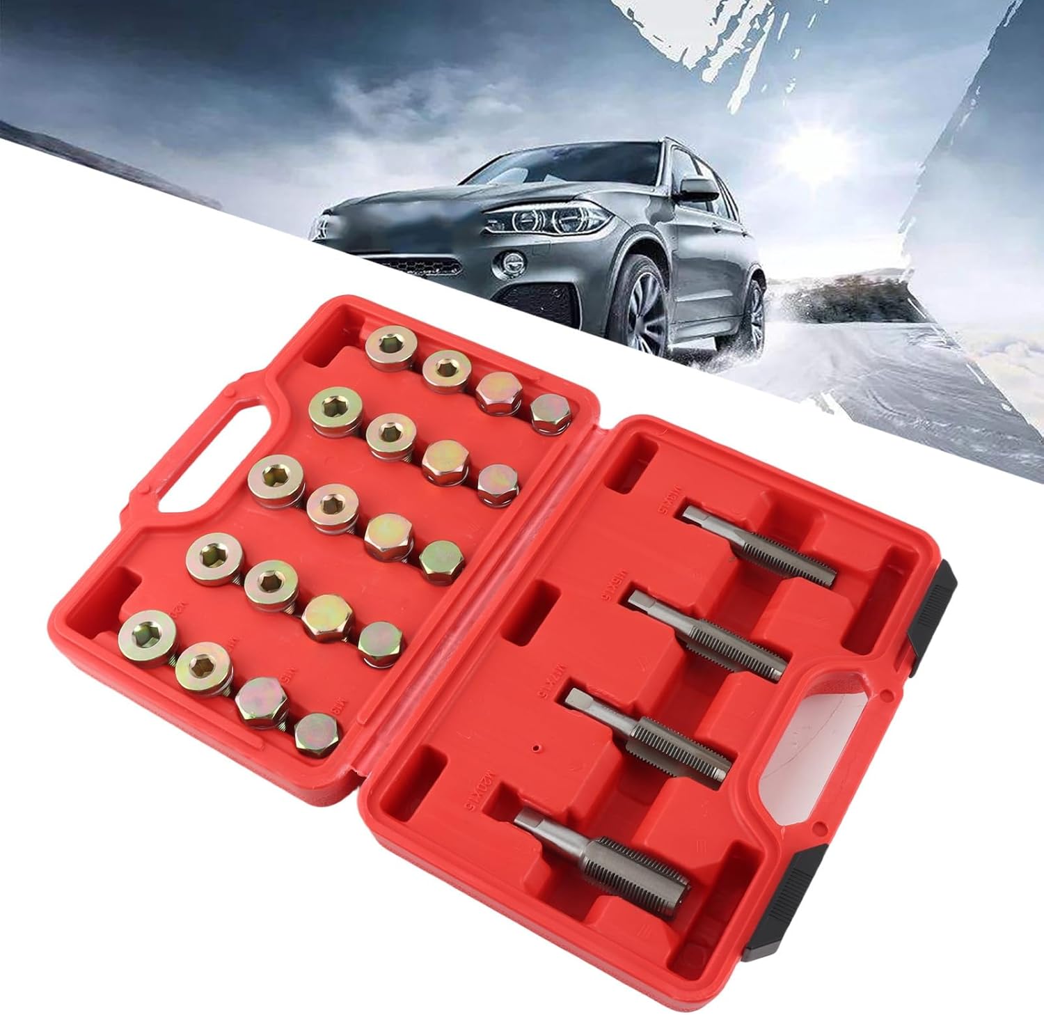 Oil Pan Thread Repair Kit, 64Pcs Oil Pan Drain Plug Thread Repair Tool Kit M13 M15 M17 M20