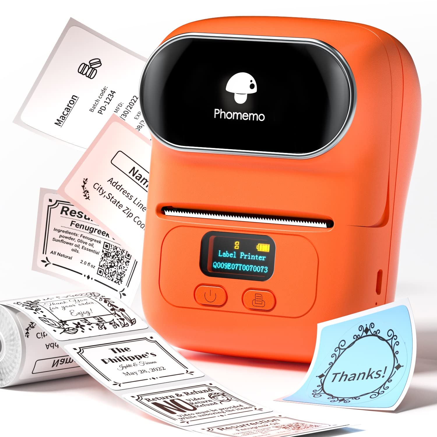 PhomemoM110 Label Maker Machine, Bluetooth Wireless Portable Sticker Label Maker for address, Barcode, Logo, Thermal label Printer Compatible with Android & iOS Phone, OrangeClimeCo Certified