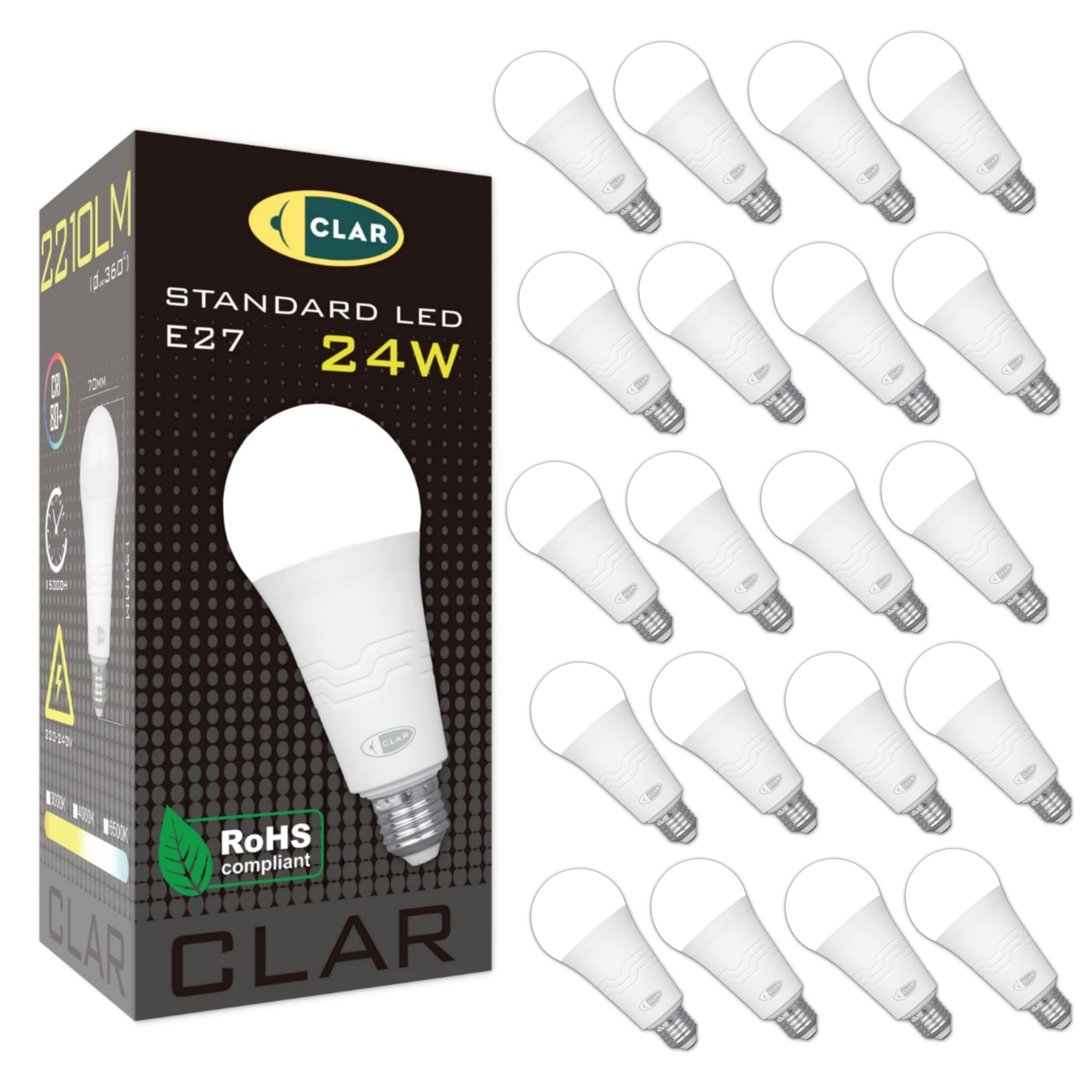CLAR - Bombilla LED (Blanco Cálido (3000ºk), 24W (Pack 20))